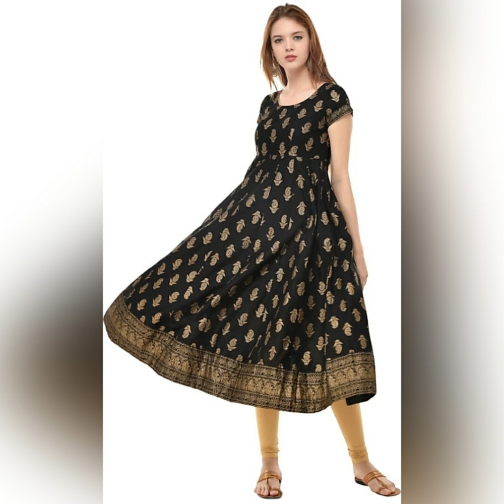 Poshak Black Ethnic Kurti with Golden block prints - Size M - Picture 3 of 5